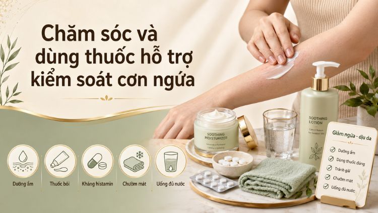 Chăm sóc và thuốc hỗ trợ kiểm soát cơn ngứa 