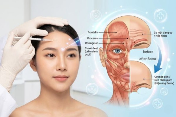 Tiêm botox giúp thư giãn cơ và hỗ trợ giảm nếp nhăn hiệu quả