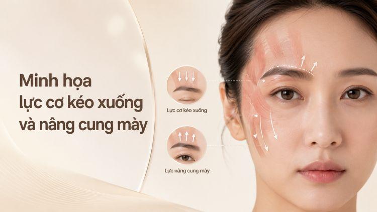 Minh họa lực cơ kéo xuống và nâng cung mày