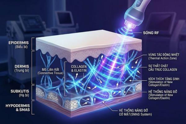 Sóng RF tác động sâu giúp nâng cơ và thắt chặt cấu trúc da