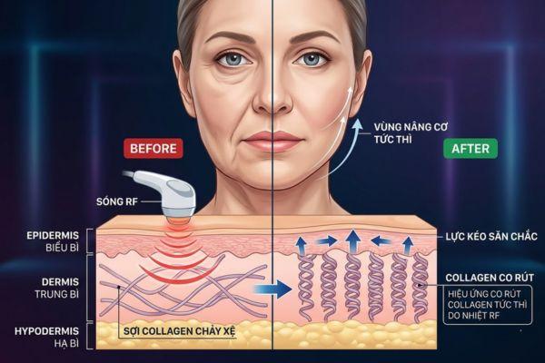 Sóng RF giúp co rút collagen, làm săn chắc da tức thì