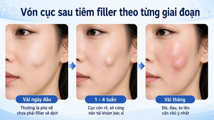 Minh họa các mức độ filler vón cục theo từng giai đoạn khác nhau