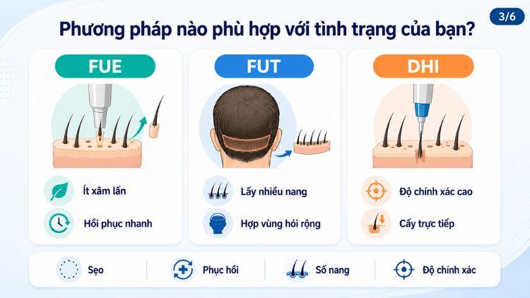 Lựa chọn phương pháp theo mức độ rụng tóc thực tế