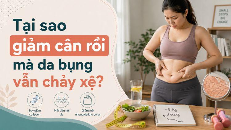 Collagen suy giảm khiến da bụng khó co lại sau giảm cân