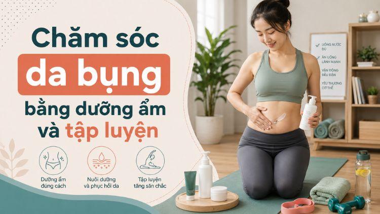 Tập luyện và dưỡng ẩm hỗ trợ da bụng săn chắc hơn
