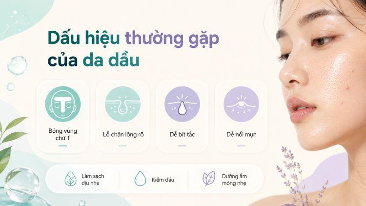 Da dầu thường bóng nhờn và lỗ chân lông rõ