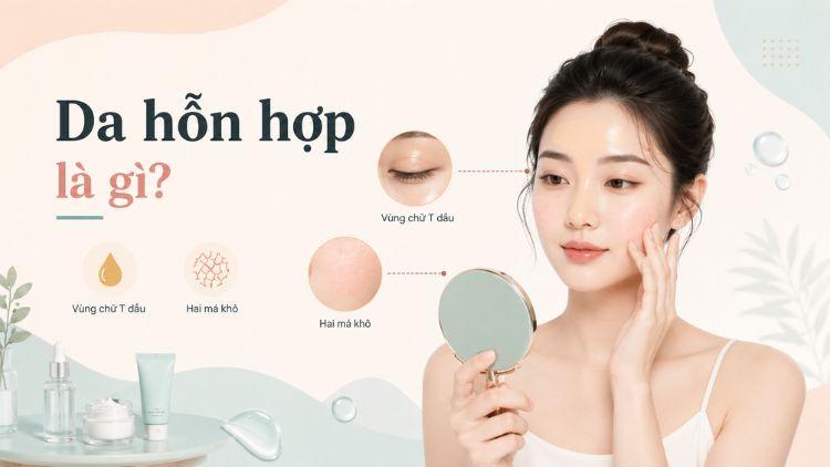 Da hỗn hợp có vùng chữ T đổ dầu và má khô