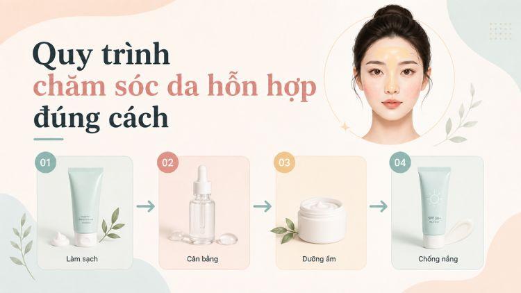 Routine chăm sóc da hỗn hợp theo từng vùng