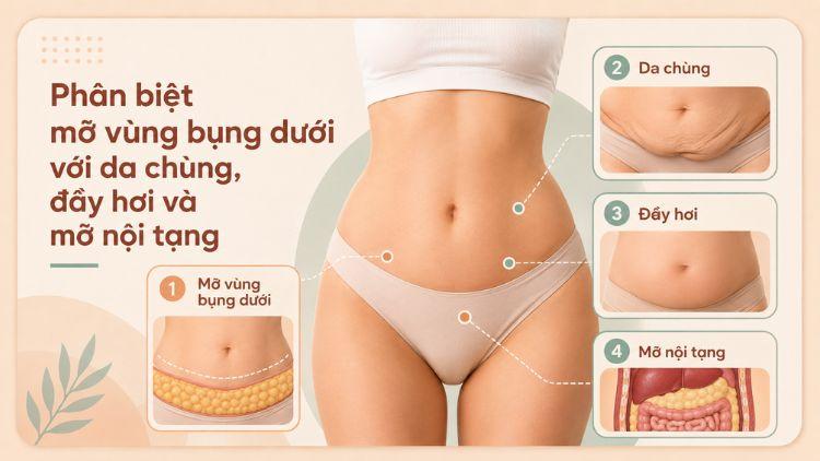 So sánh đặc điểm mỡ bụng, da chùng và đầy hơi