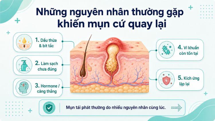 Nhiều yếu tố tác động cùng lúc có thể khiến mụn kéo dài