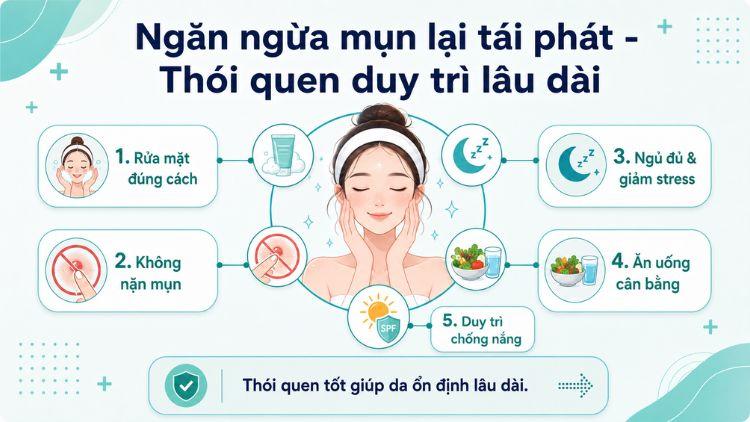 Duy trì thói quen phù hợp giúp giảm nguy cơ bùng mụn