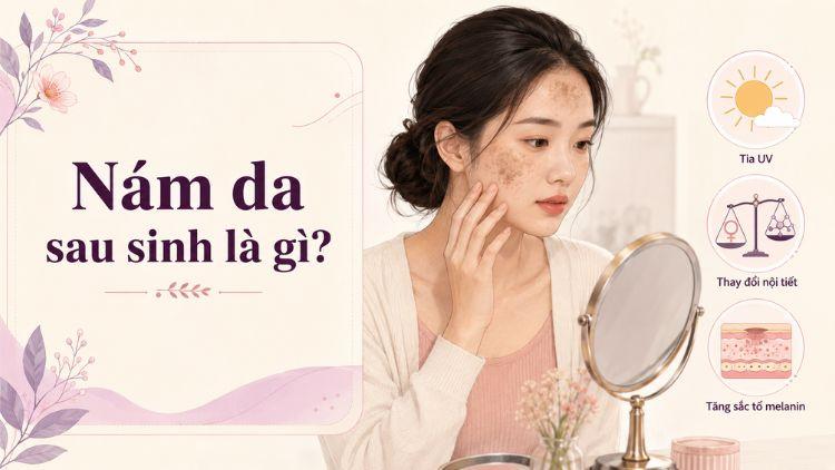 Nám sau sinh thường xuất hiện đối xứng vùng má