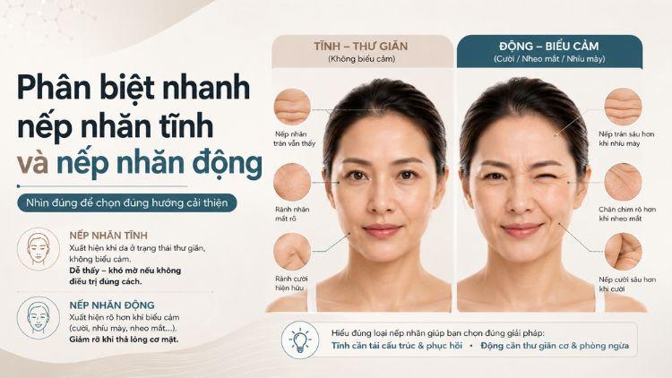So sánh nếp nhăn tĩnh và động qua biểu hiện