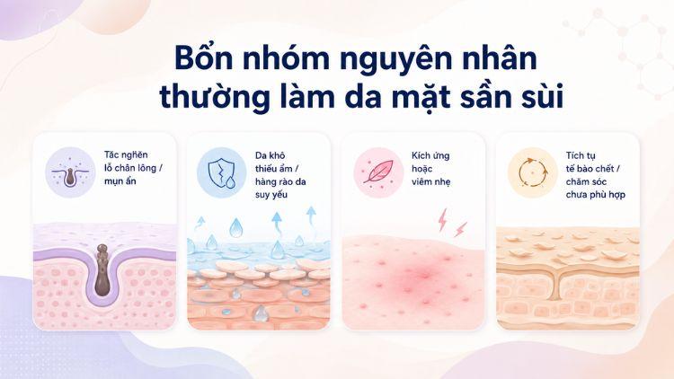 Bốn nhóm nguyên nhân khiến bề mặt da kém mịn