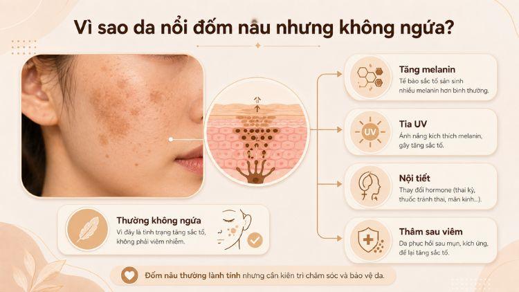 Yếu tố thường liên quan đến đốm nâu không ngứa