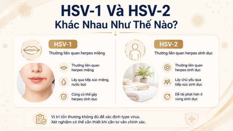 So sánh HSV-1 và HSV-2 về vị trí nhiễm và đường lây