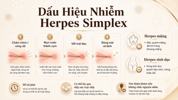Dấu hiệu nhiễm herpes simplex từ mụn nước đến đóng mài