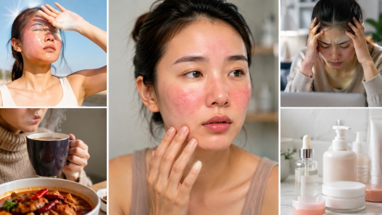 Ánh nắng, căng thẳng, đồ ăn cay và mỹ phẩm có thể làm rosacea bùng phát