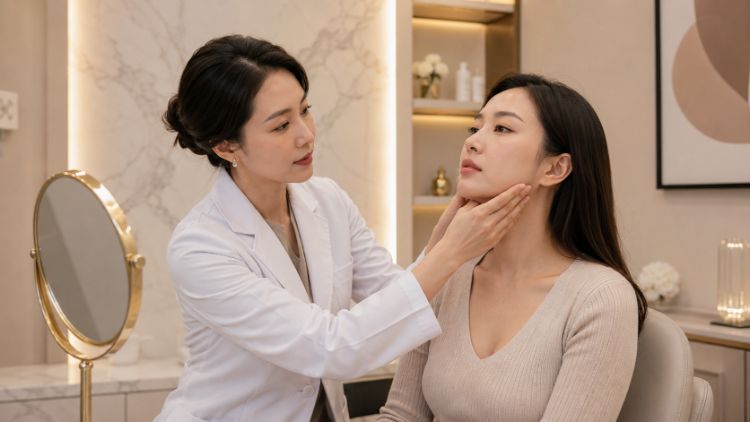 Bác sĩ đánh giá cơ hàm và đặc điểm khuôn mặt trước khi thực hiện Botox