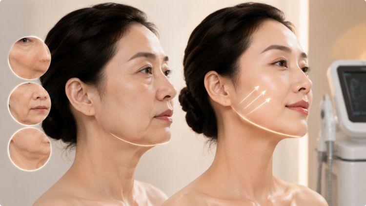 Đường nét khuôn mặt thay đổi khi độ săn chắc da cải thiện