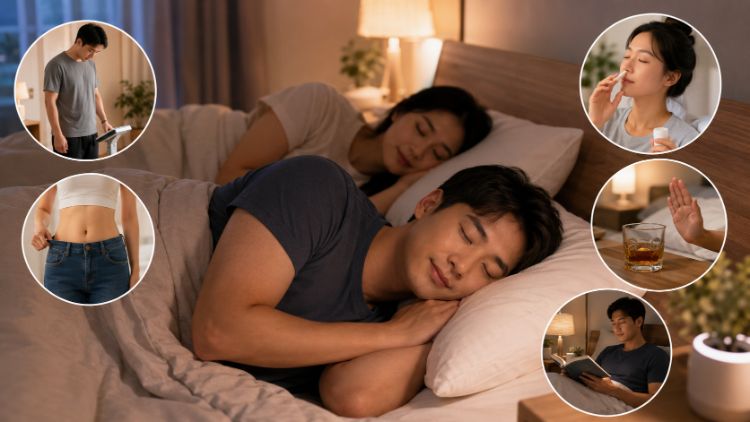 Minh họa các thói quen giúp hạn chế ngủ ngáy quay lại