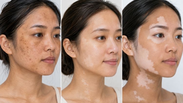 Rối loạn sắc tố da gồm tăng sắc tố, giảm sắc tố và mất sắc tố