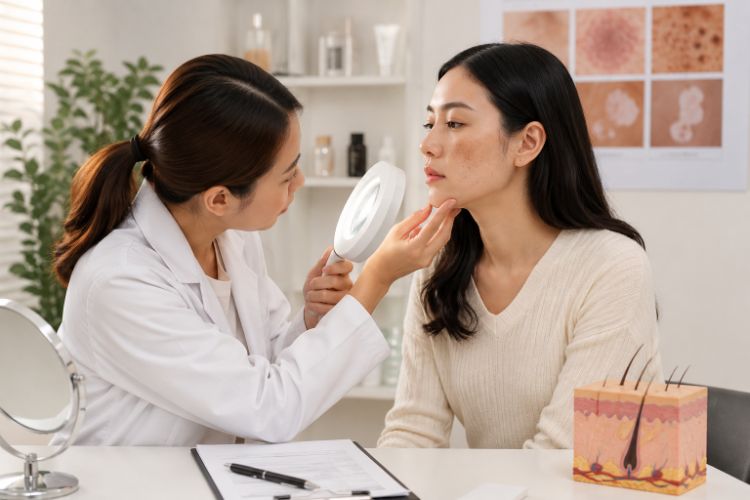 Bác sĩ đánh giá màu sắc, vị trí và diễn tiến để xác định nguyên nhân